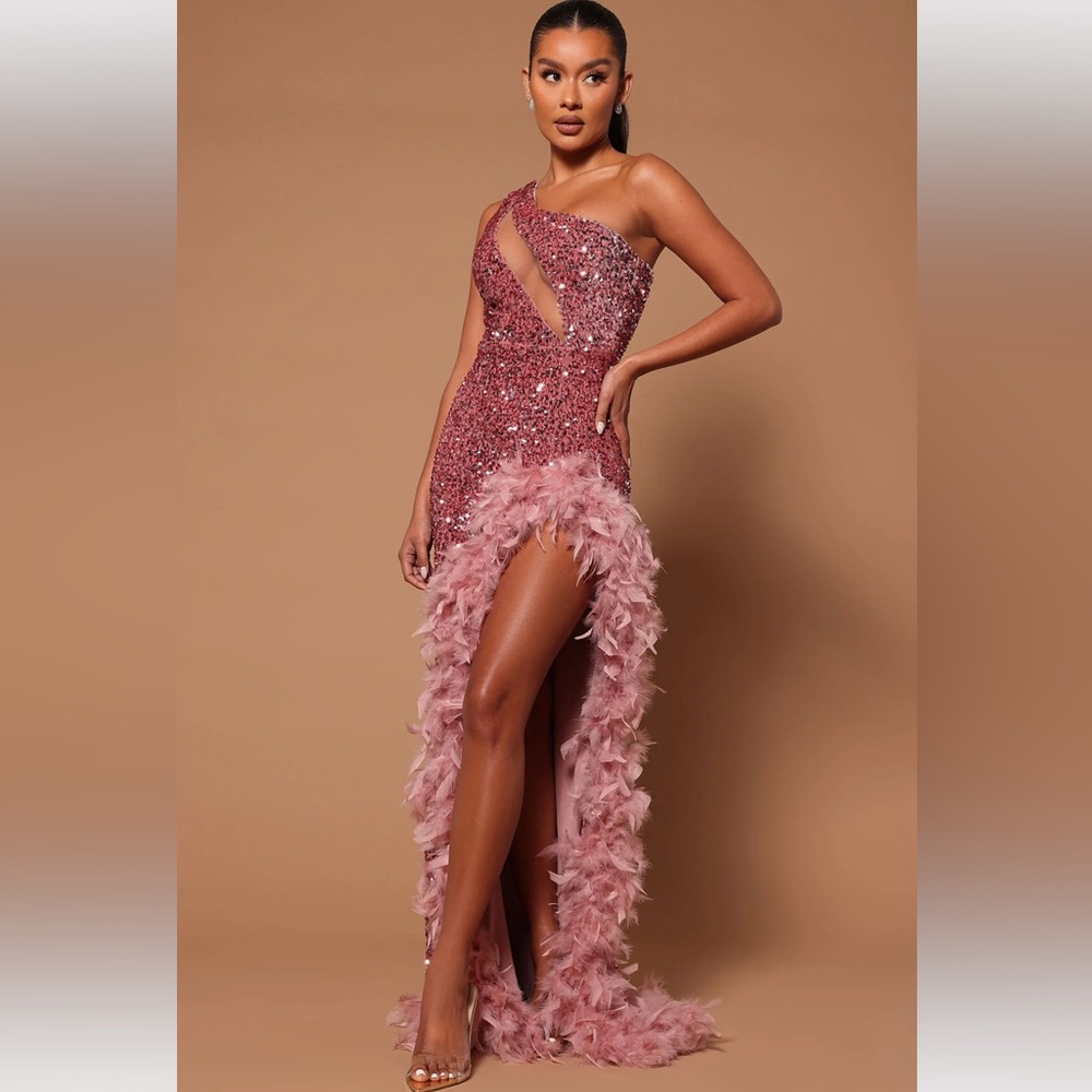 Esme feather sequin maxi dress-pink